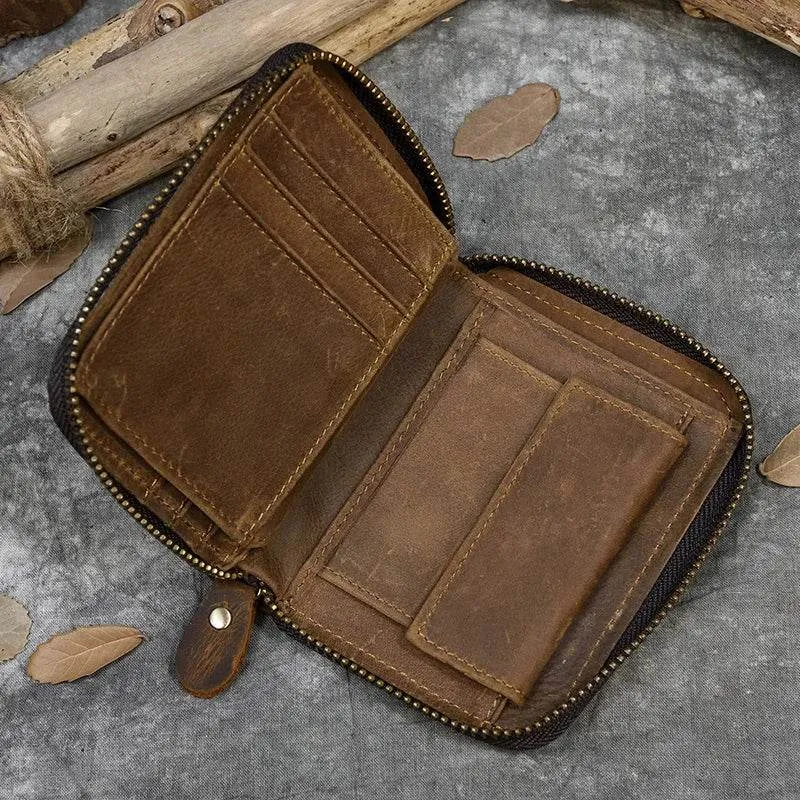 100% Leather Coin Wallet Zip for Men, Women