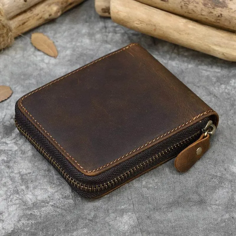 100% Leather Coin Wallet Zip for Men, Women