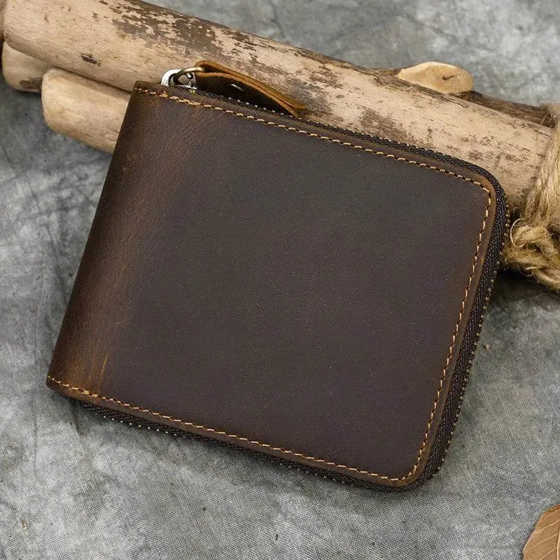 100% Leather Coin Wallet Zip for Men, Women