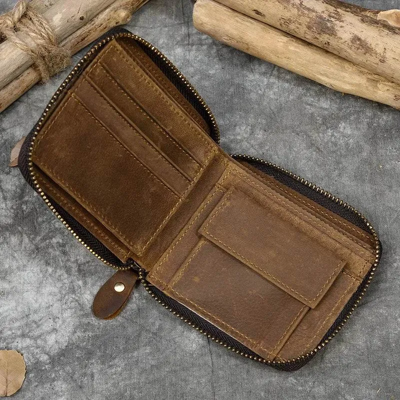 100% Leather Coin Wallet Zip for Men, Women