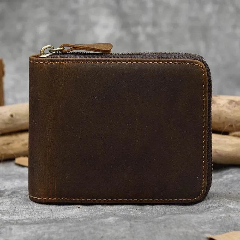 100% Leather Coin Wallet Zip for Men, Women