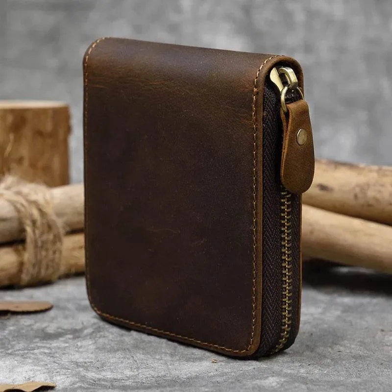 100% Leather Coin Wallet Zip for Men, Women