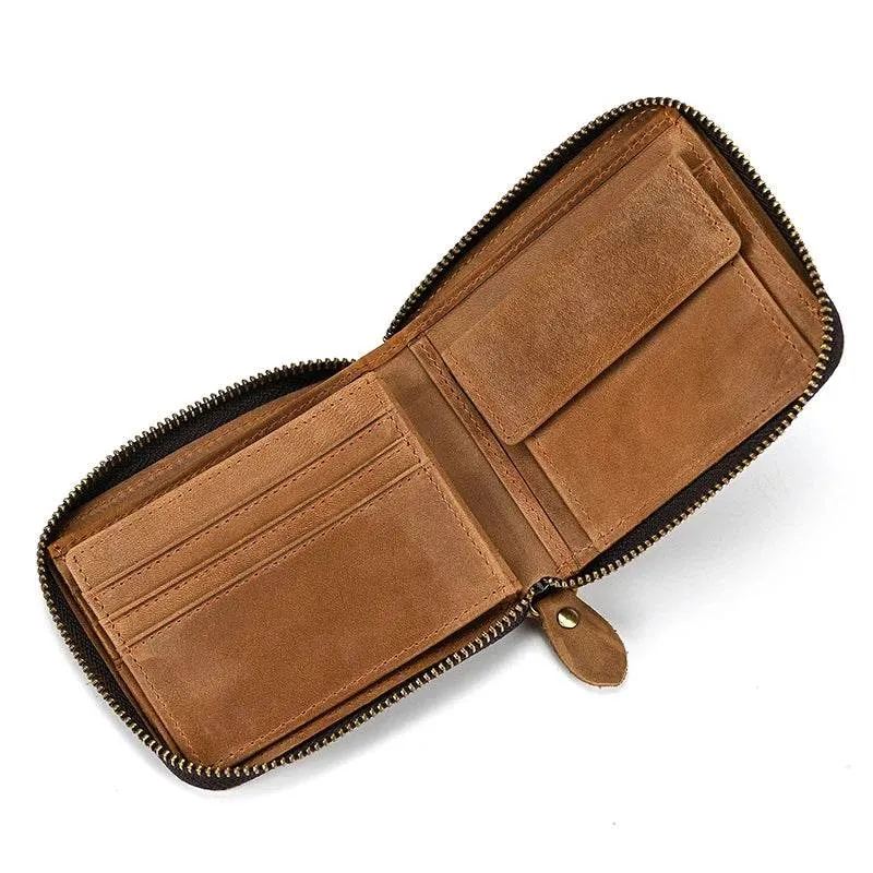 100% Leather Coin Wallet Zip for Men, Women