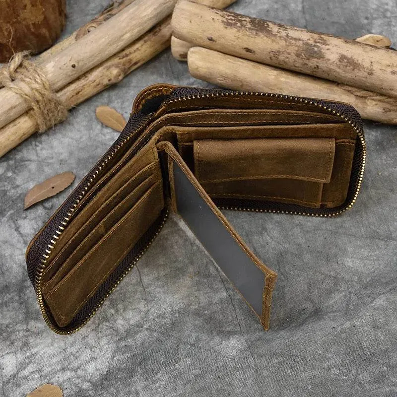 100% Leather Coin Wallet Zip for Men, Women