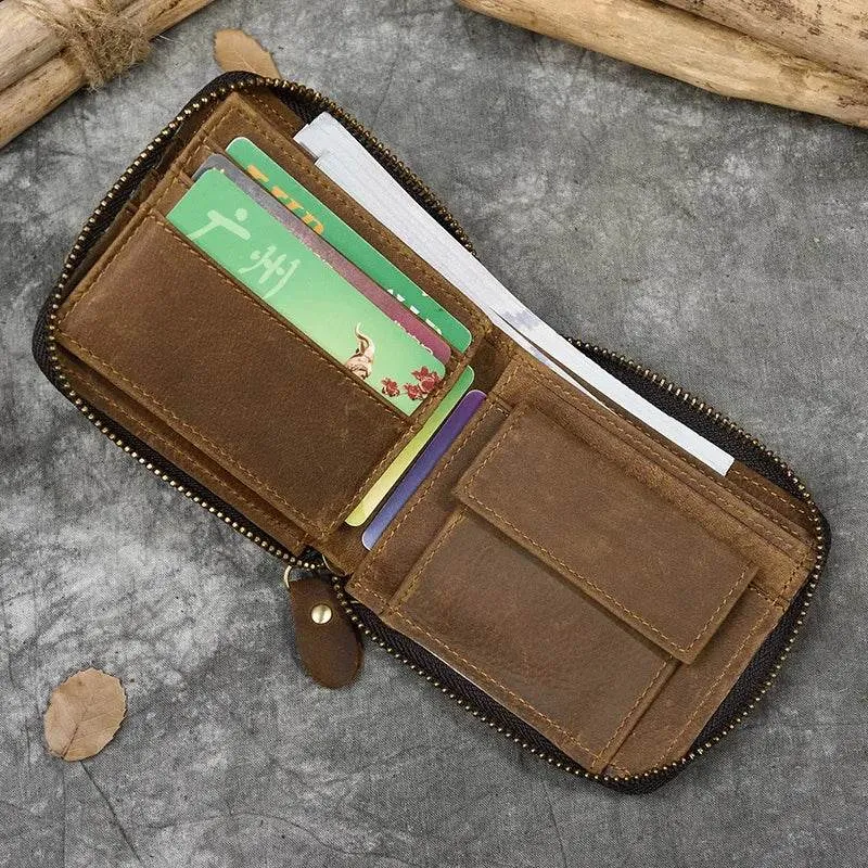 100% Leather Coin Wallet Zip for Men, Women