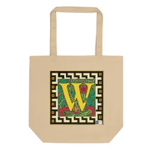 100% Organic Cotton Eco-Tote Featuring Decorative Lettering, “W”