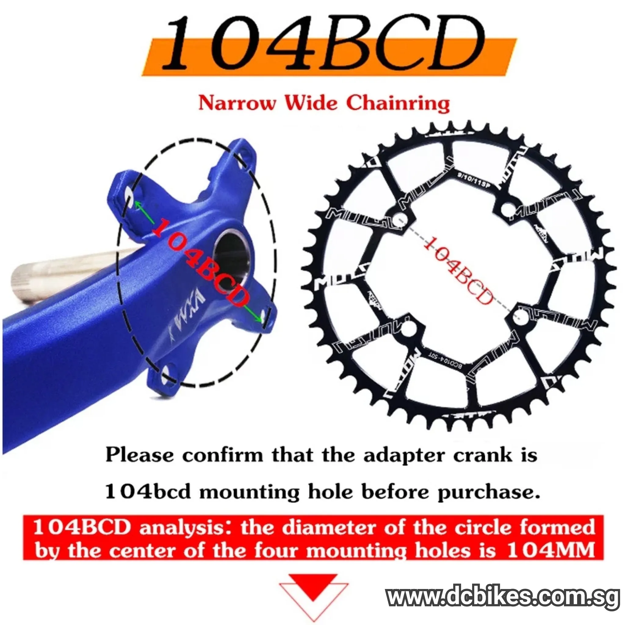 104Bcd 40T | 42T | 44T | 46T | 48T | 50T | 52T Round Single Speed Narrow Wide Chain Ring