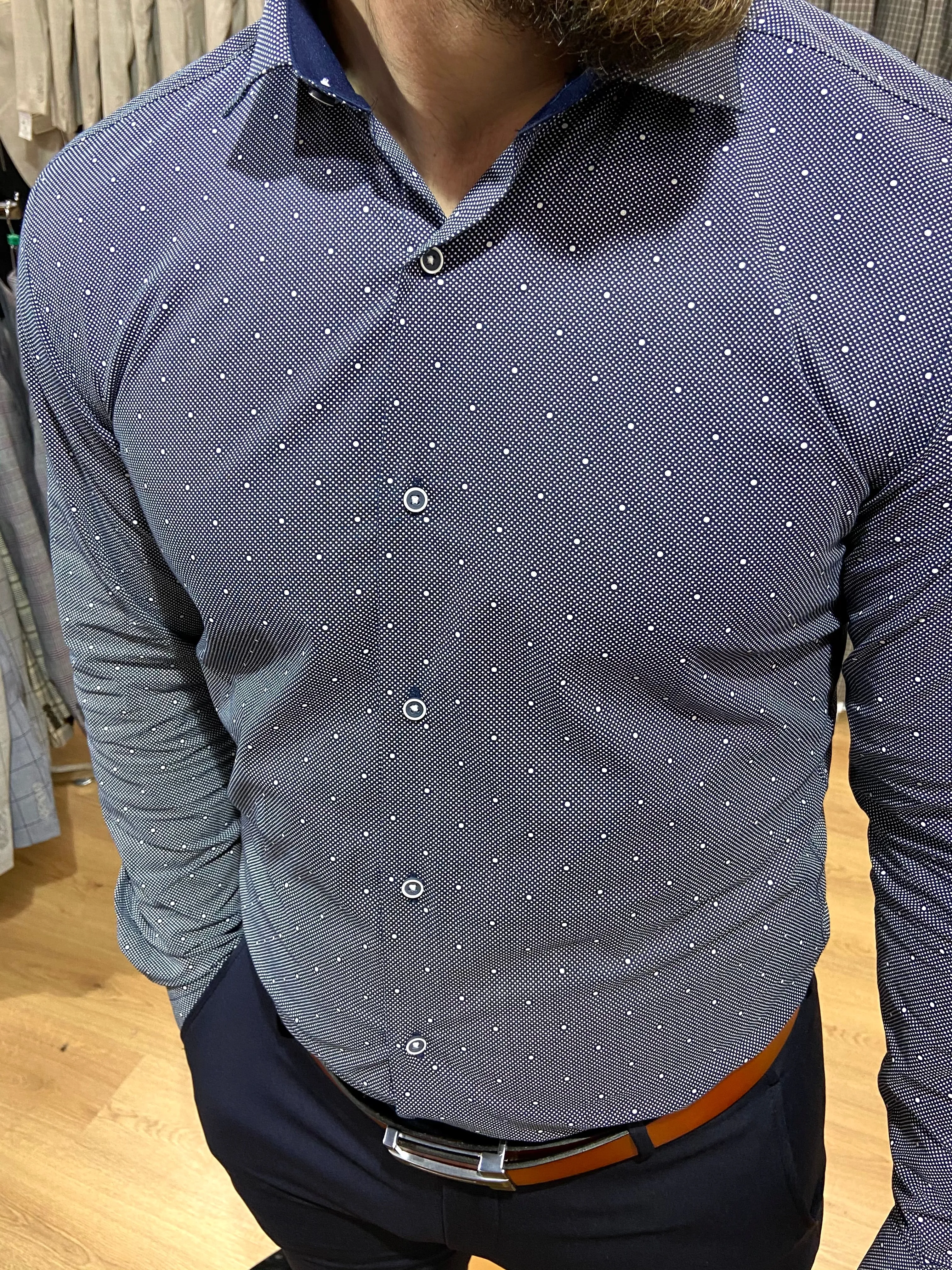 1201 Polka Navy & White L/S Shirt