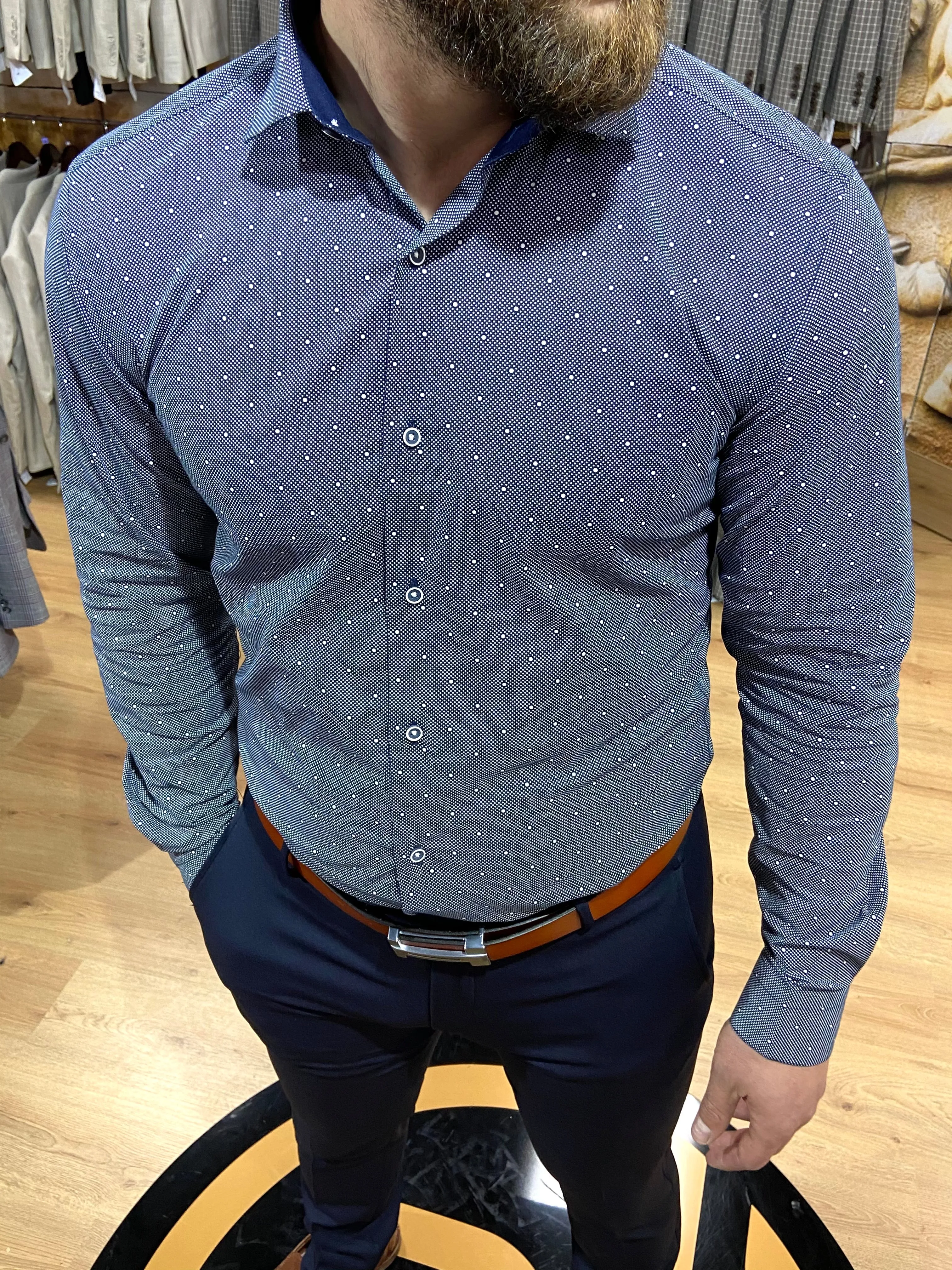 1201 Polka Navy & White L/S Shirt