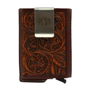 3-D Leather Logo Tooled Brown Smart Wallet