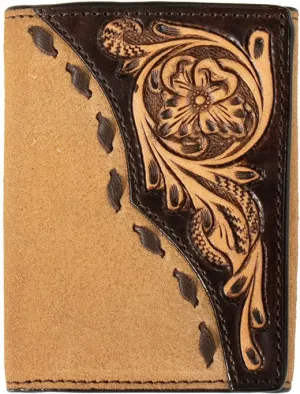 3D Belts Roughout with Tooled Floral Overlay Trifold Wallet