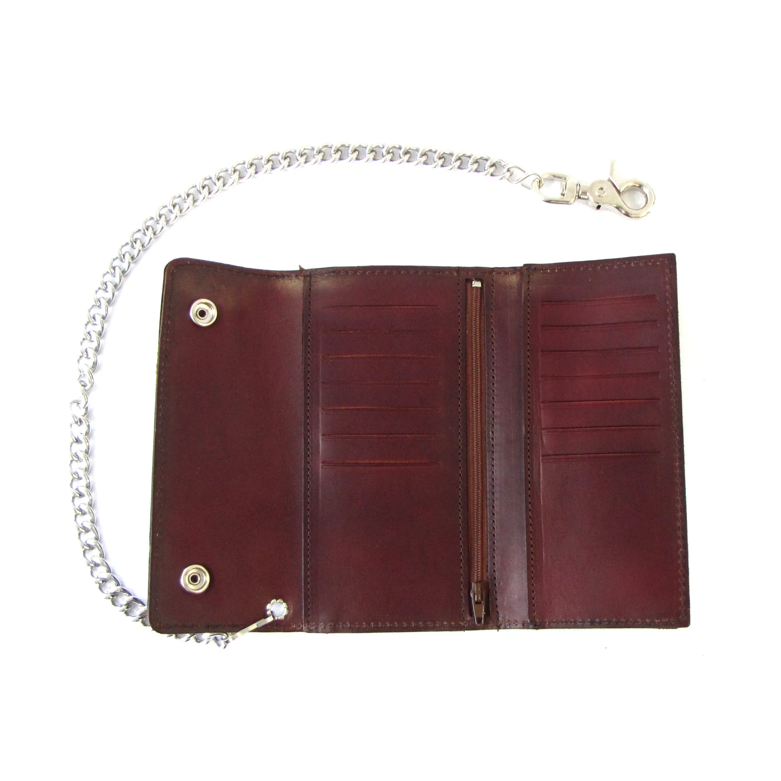 AB350  7" Antique Finish Credit Card Bi-Fold Wallet w/ Chain