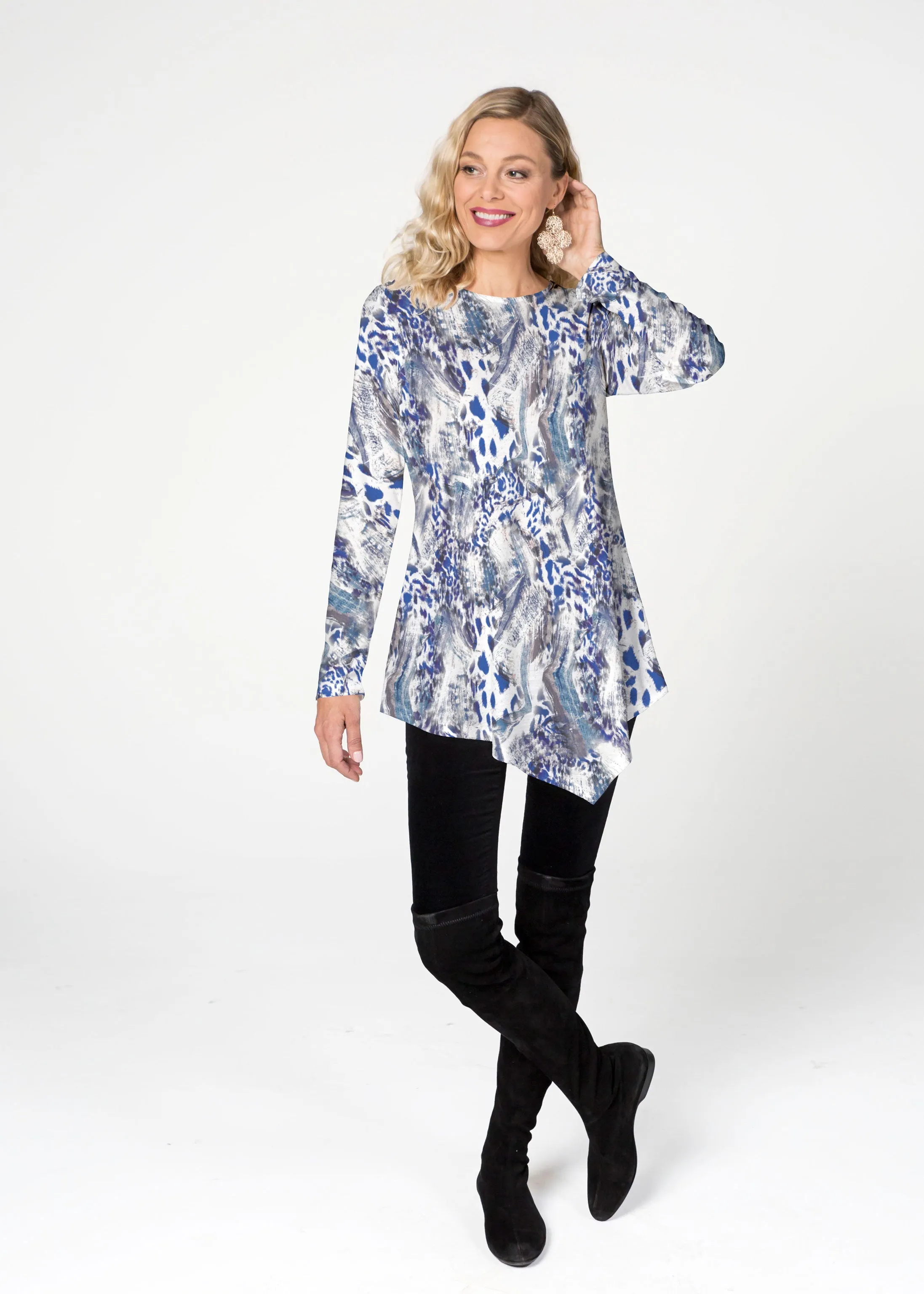 Abstract Leopard (7647) ~ Asymmetrical French Terry Tunic