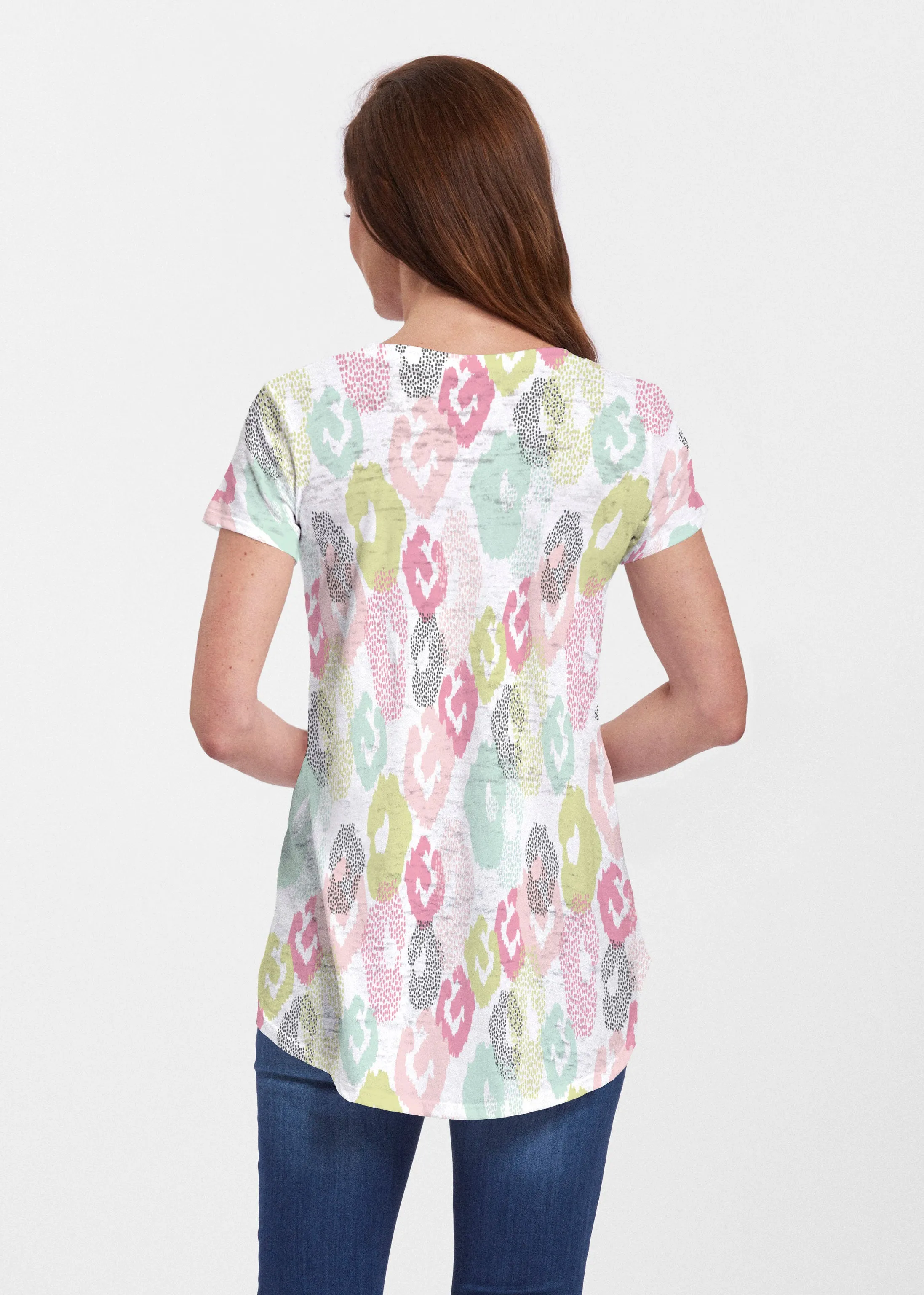 Abstract Pastel Ikat (7813) ~ Signature Short Sleeve Scoop Neck Flowy Tunic
