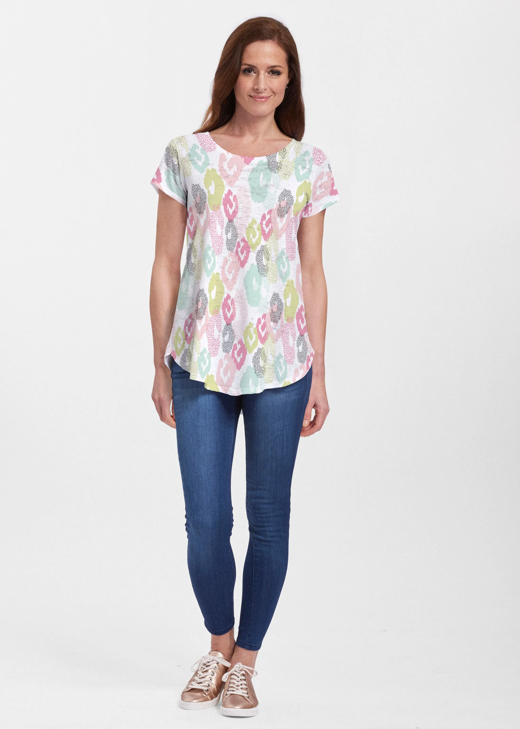 Abstract Pastel Ikat (7813) ~ Signature Short Sleeve Scoop Neck Flowy Tunic
