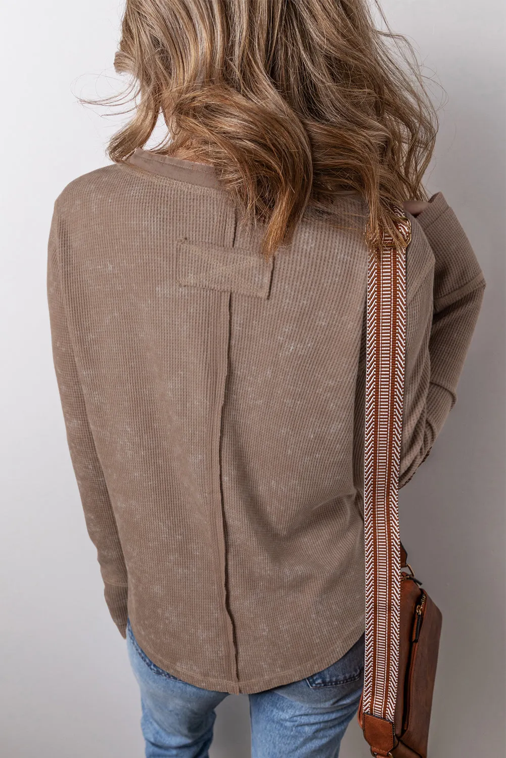 Acid Wash Waffle Knit Long Sleeve Top