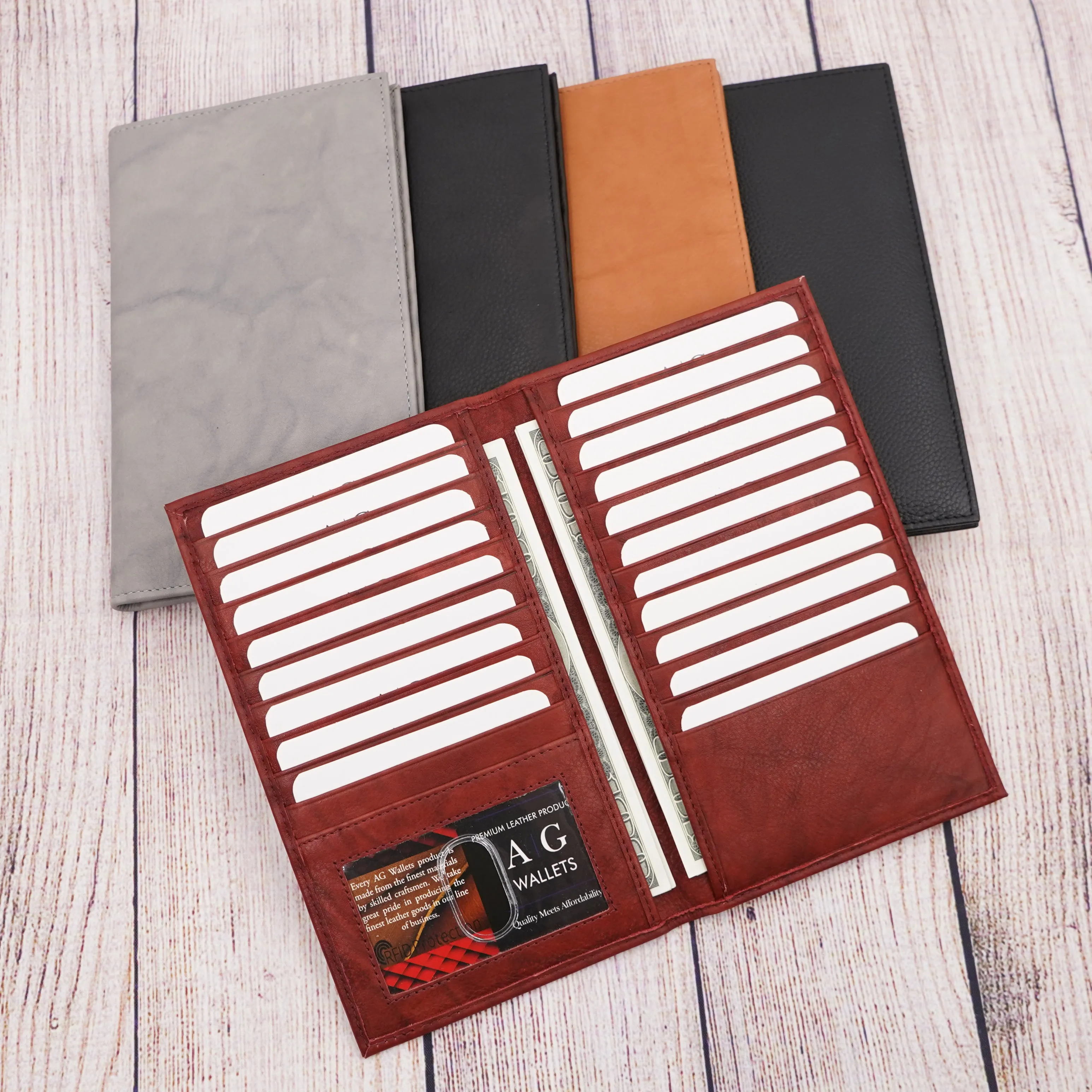 AG Wallets RFID Full Grain Napa Cowhide Leather Credit Card Organizer Long Wallet, Holds Up To 20 Cards, 2 Side Cash Slots