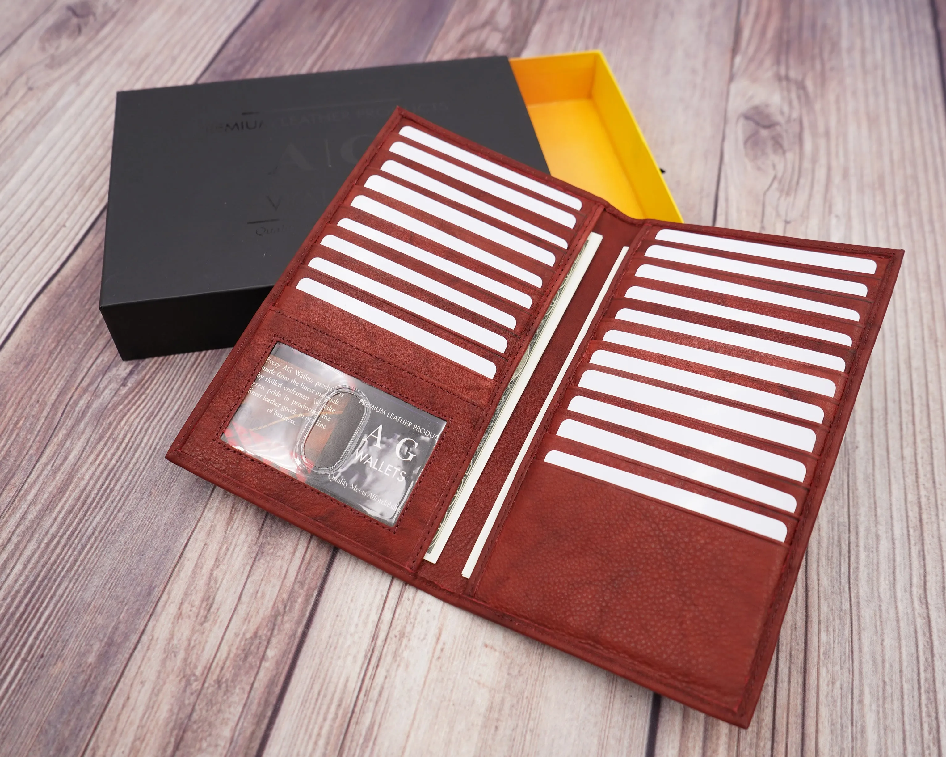 AG Wallets RFID Full Grain Napa Cowhide Leather Credit Card Organizer Long Wallet, Holds Up To 20 Cards, 2 Side Cash Slots