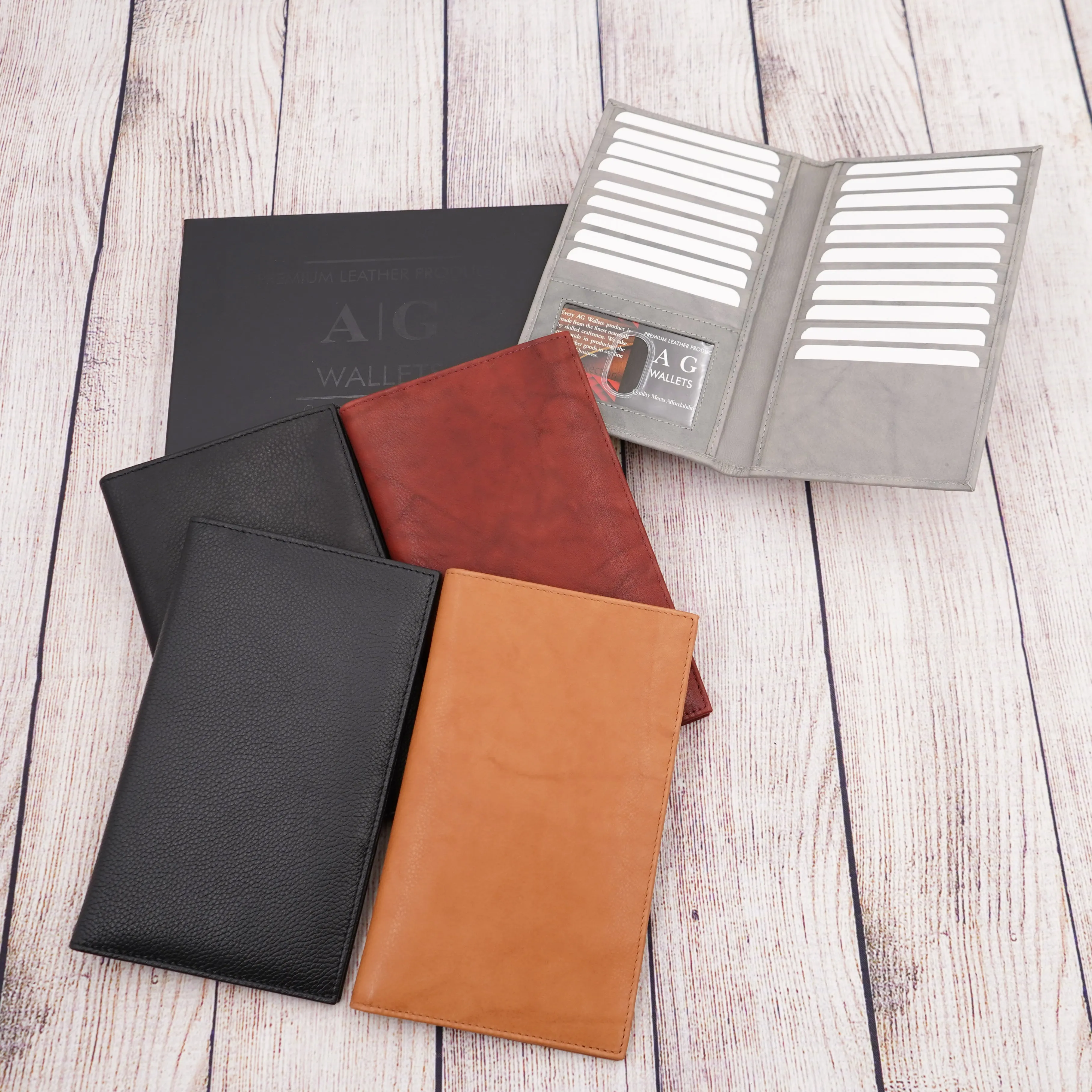 AG Wallets RFID Full Grain Napa Cowhide Leather Credit Card Organizer Long Wallet, Holds Up To 20 Cards, 2 Side Cash Slots