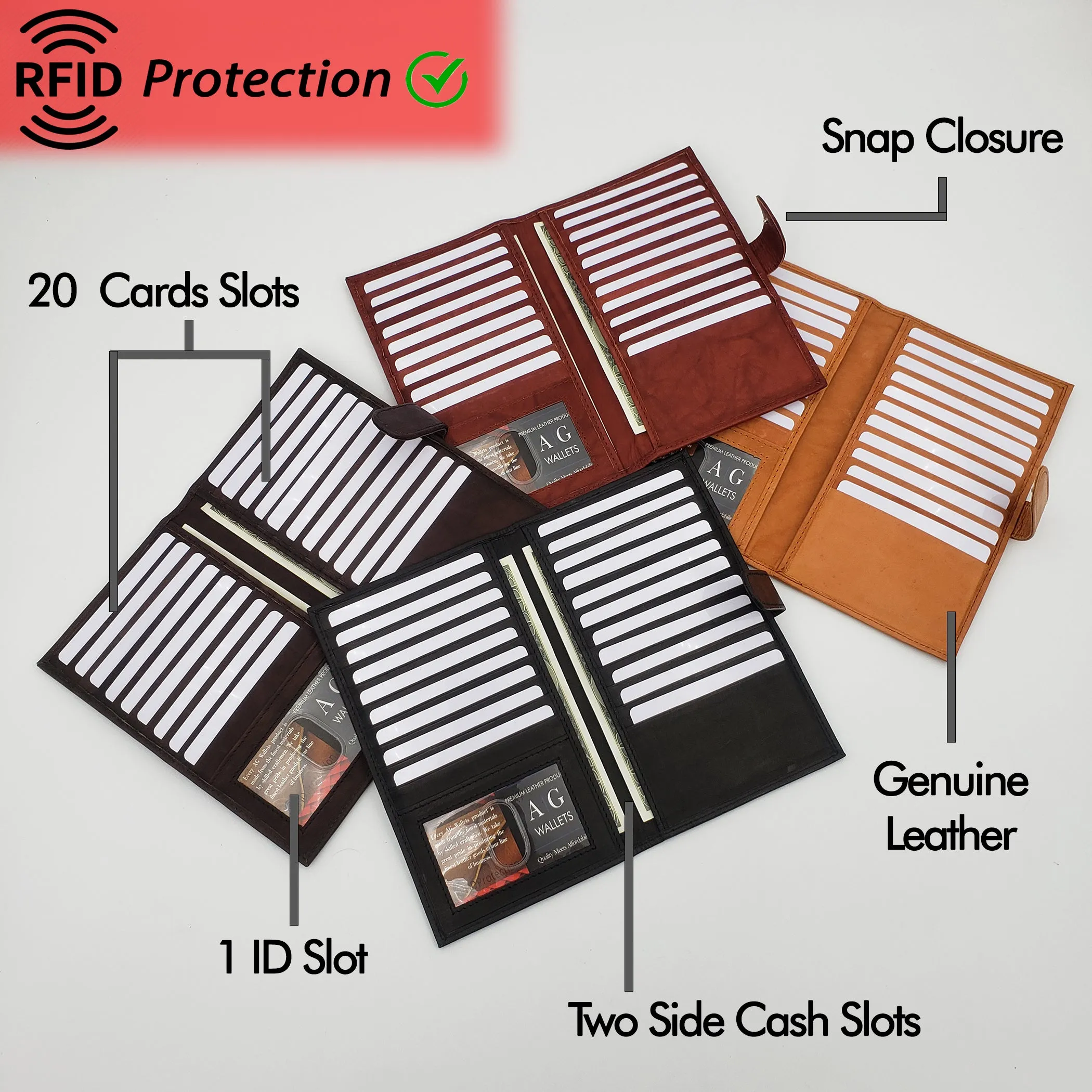AG Wallets RFID Snap Close Leather Credit Card Organizer & Wallet