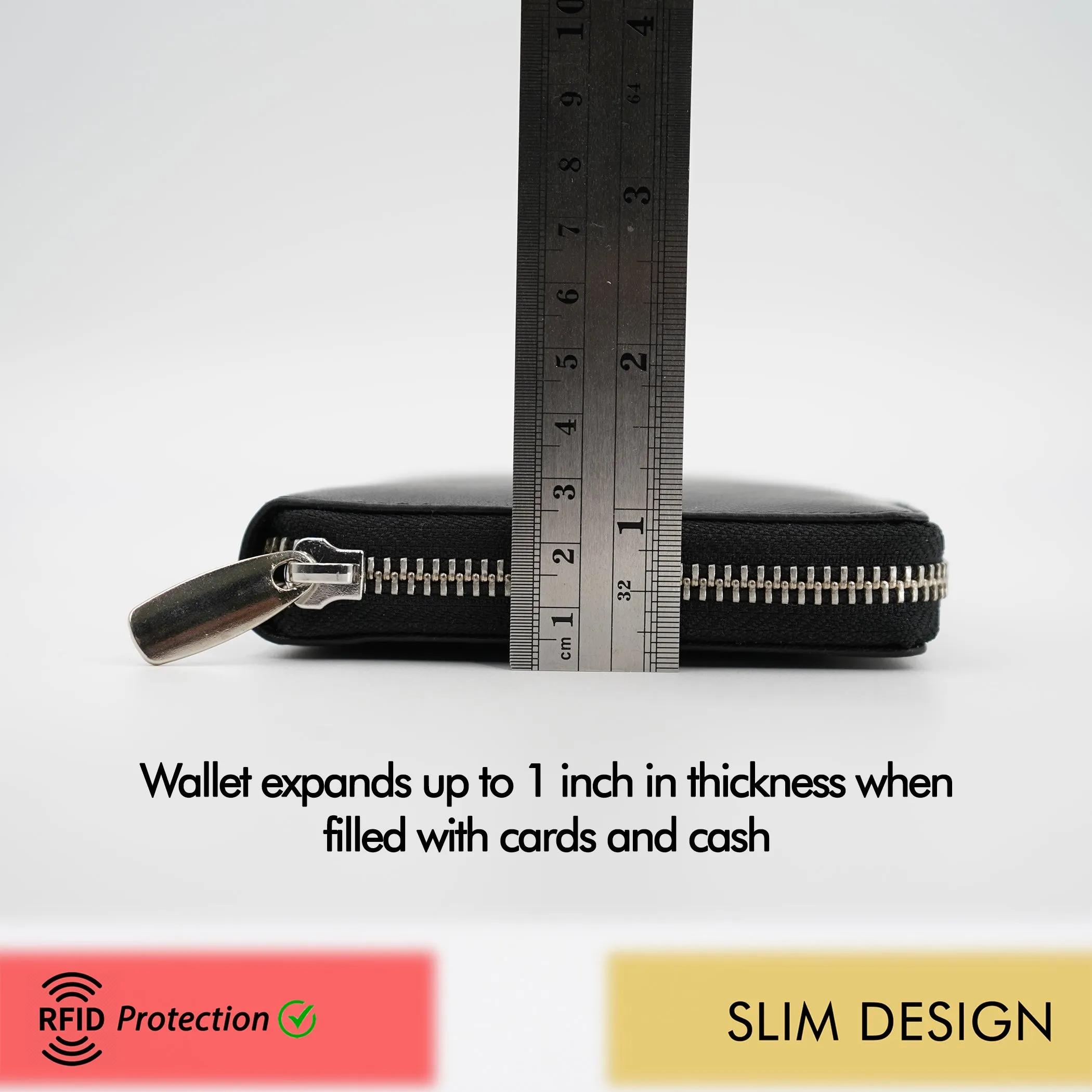 AG Wallets Soft Napa Leather RFID Safe 20 Credit Card Holder Zipper Slim Bifold Wallet & Organizer
