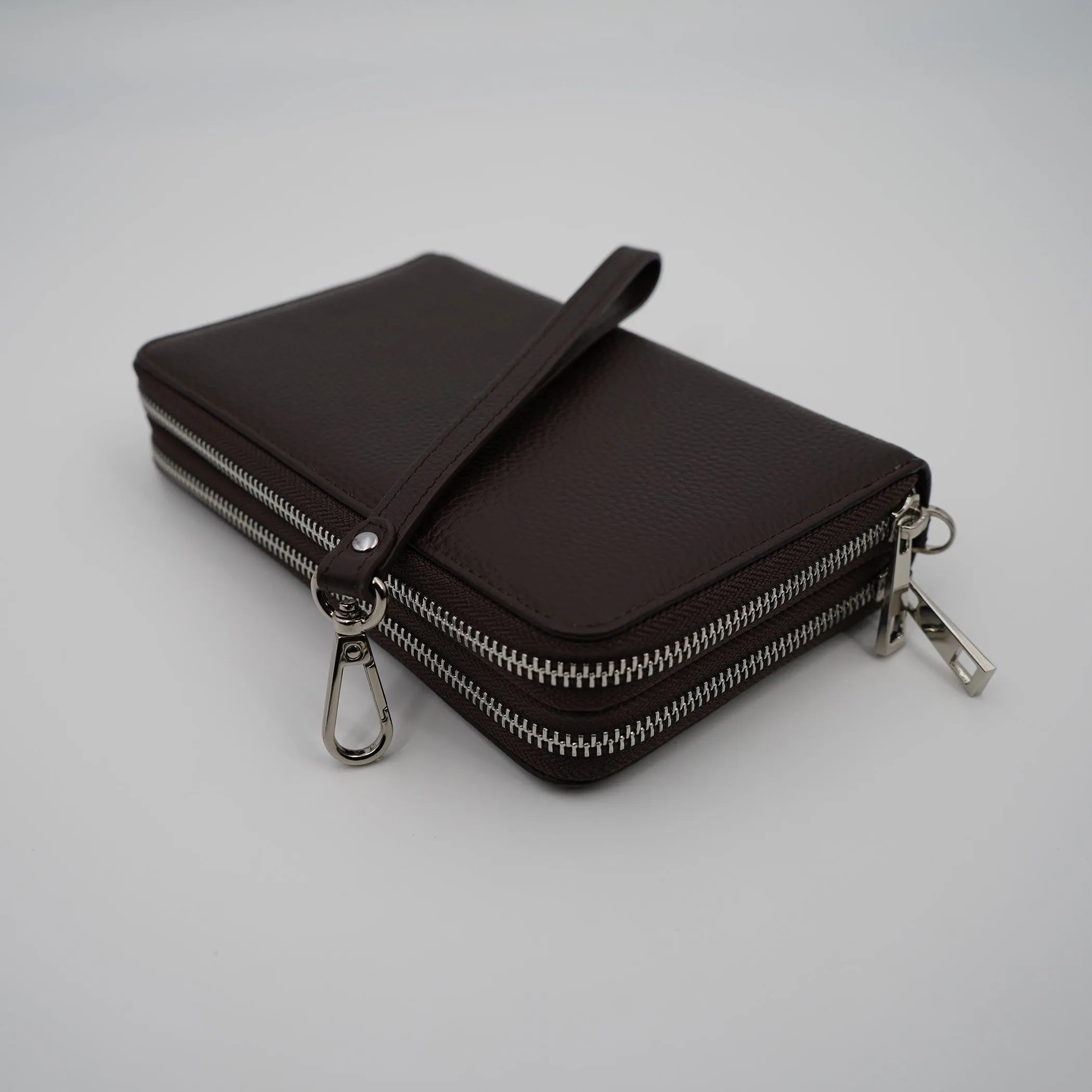 AG Wallets Women's Double Zipper Leather Large Capacity RFID Wristlet