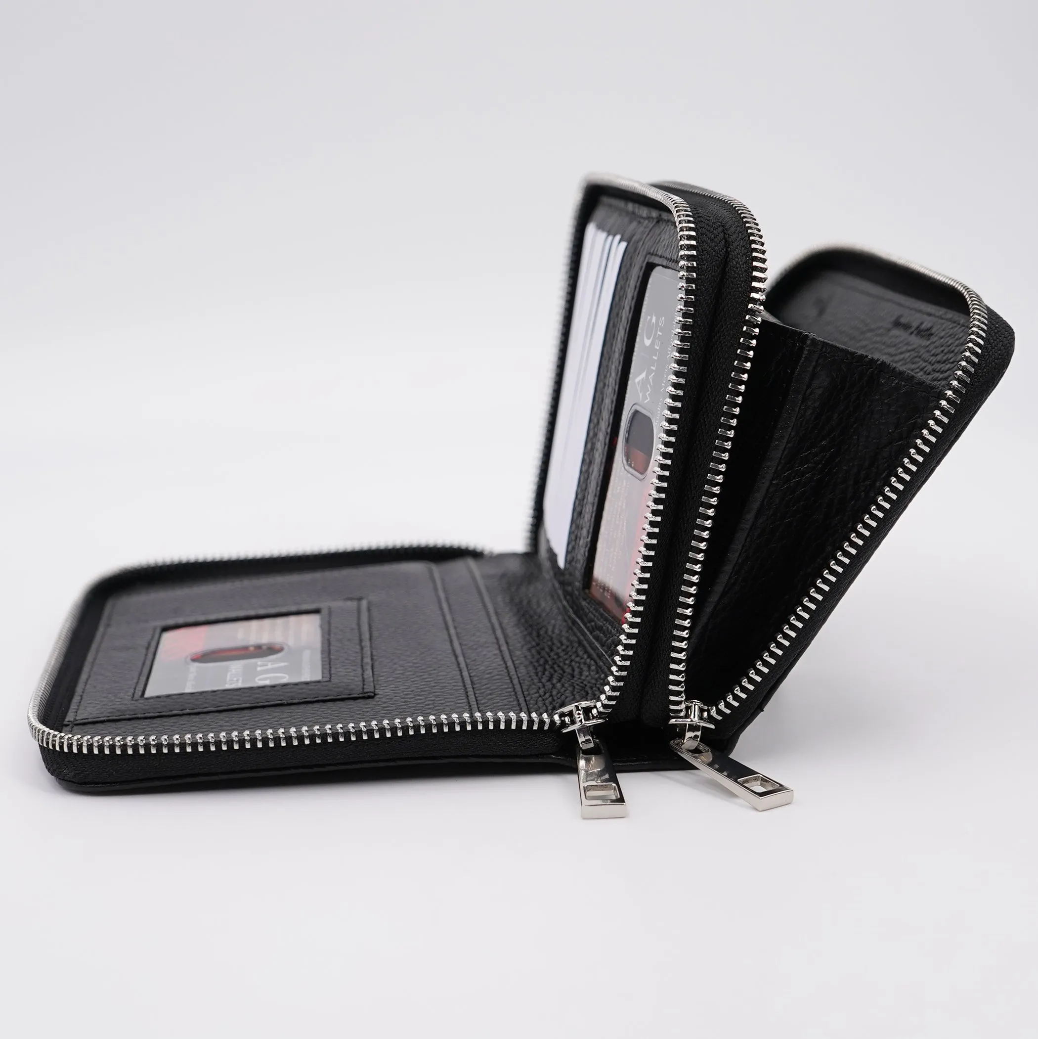 AG Wallets Women's Double Zipper Leather Large Capacity RFID Wristlet