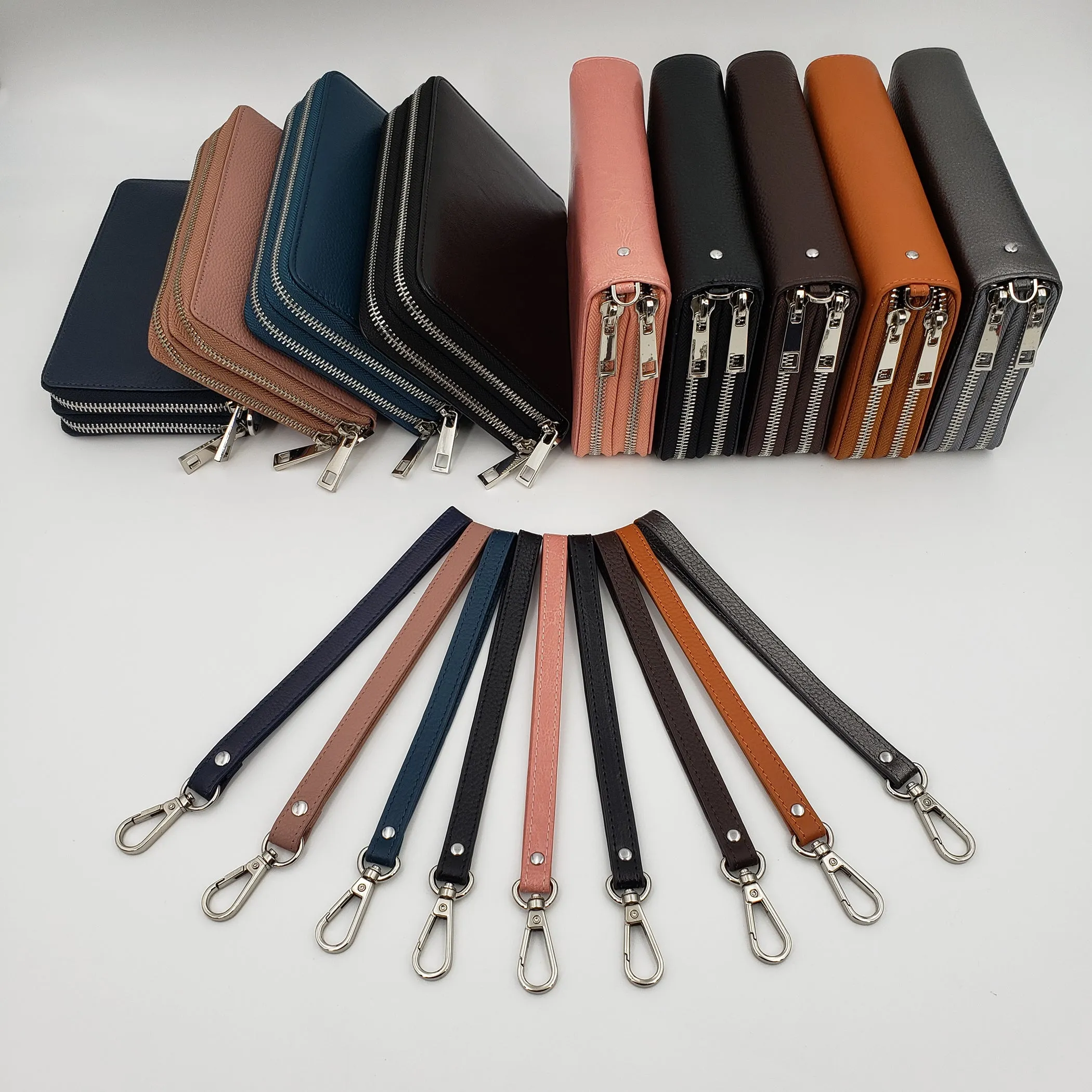 AG Wallets Women's Double Zipper Leather Large Capacity RFID Wristlet