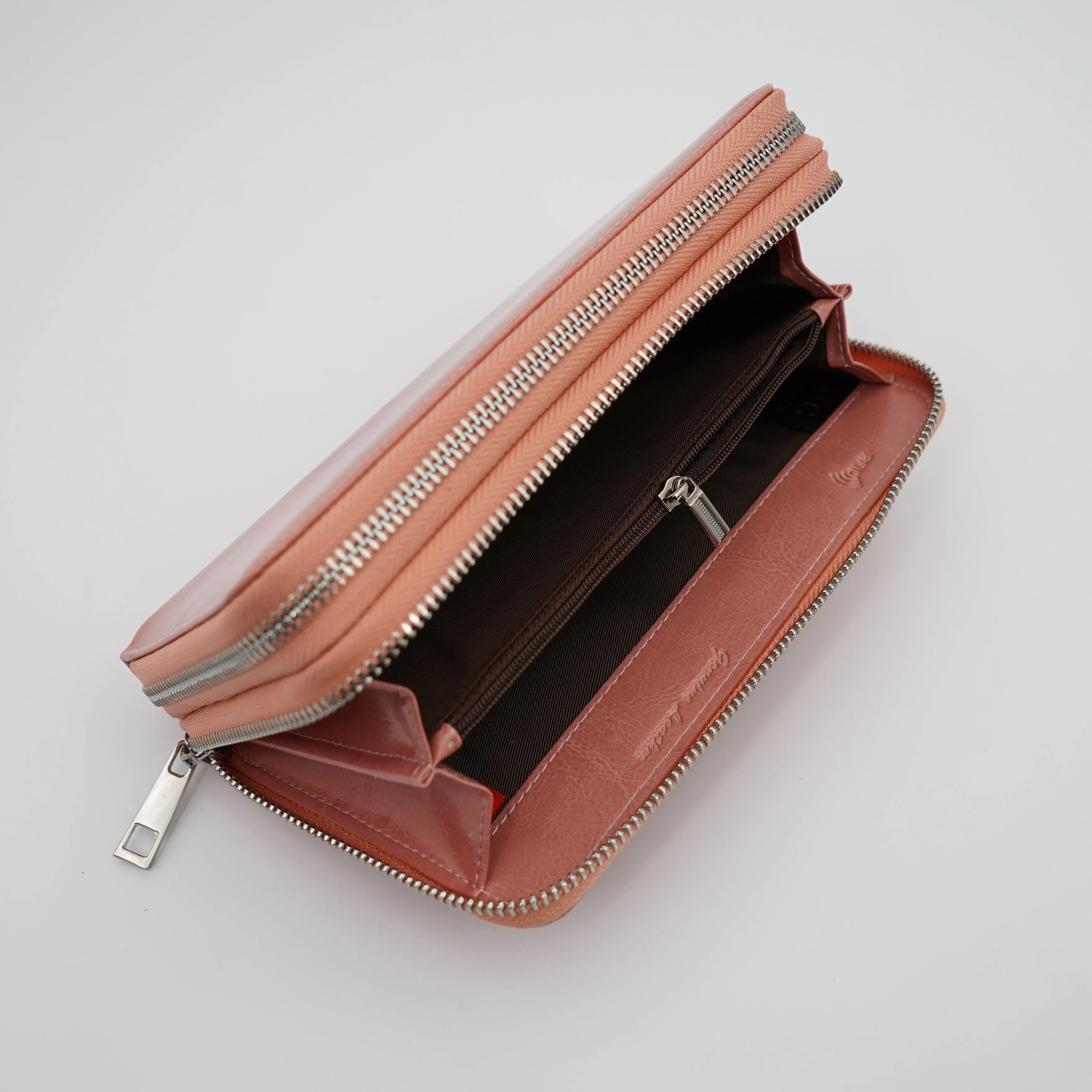 AG Wallets Women's Double Zipper Leather Large Capacity RFID Wristlet