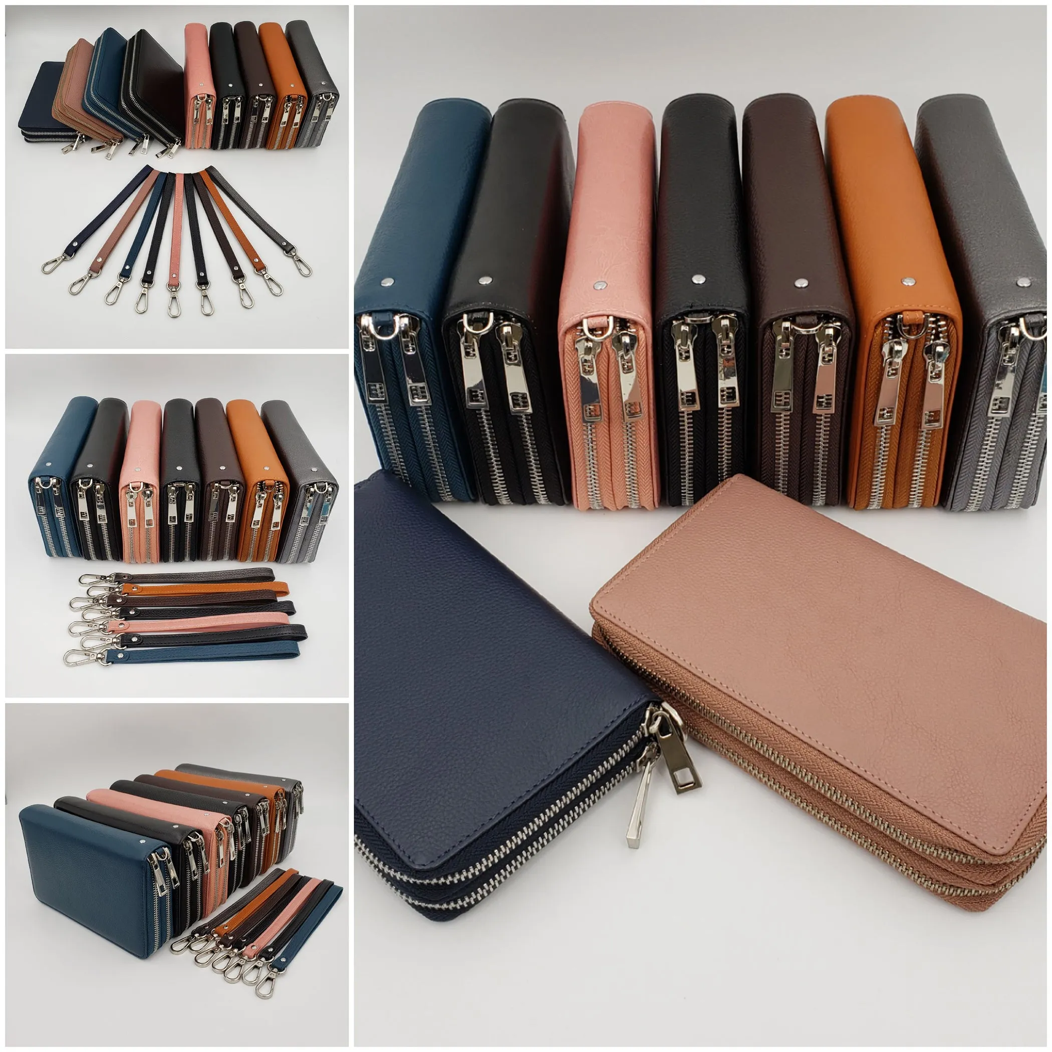 AG Wallets Women's Double Zipper Leather Large Capacity RFID Wristlet