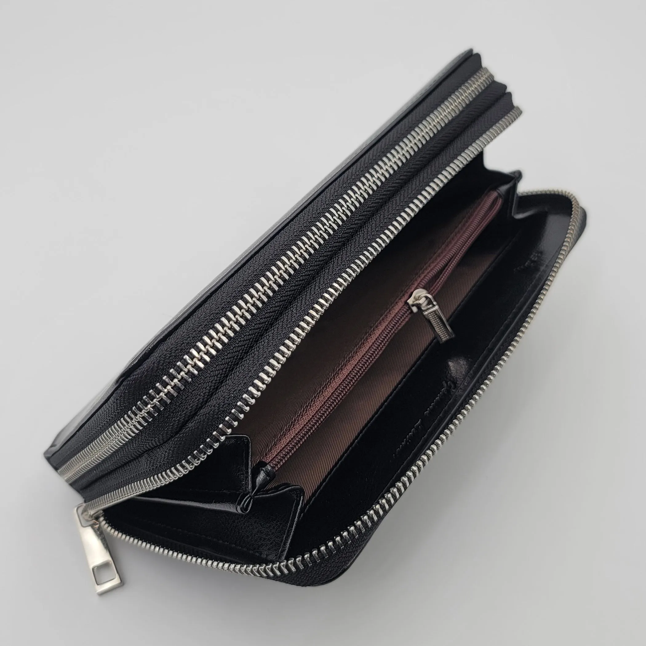 AG Wallets Women's Double Zipper Leather Large Capacity RFID Wristlet