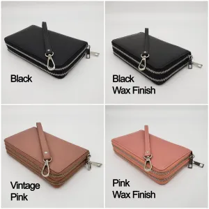 AG Wallets Women's Double Zipper Leather Large Capacity RFID Wristlet