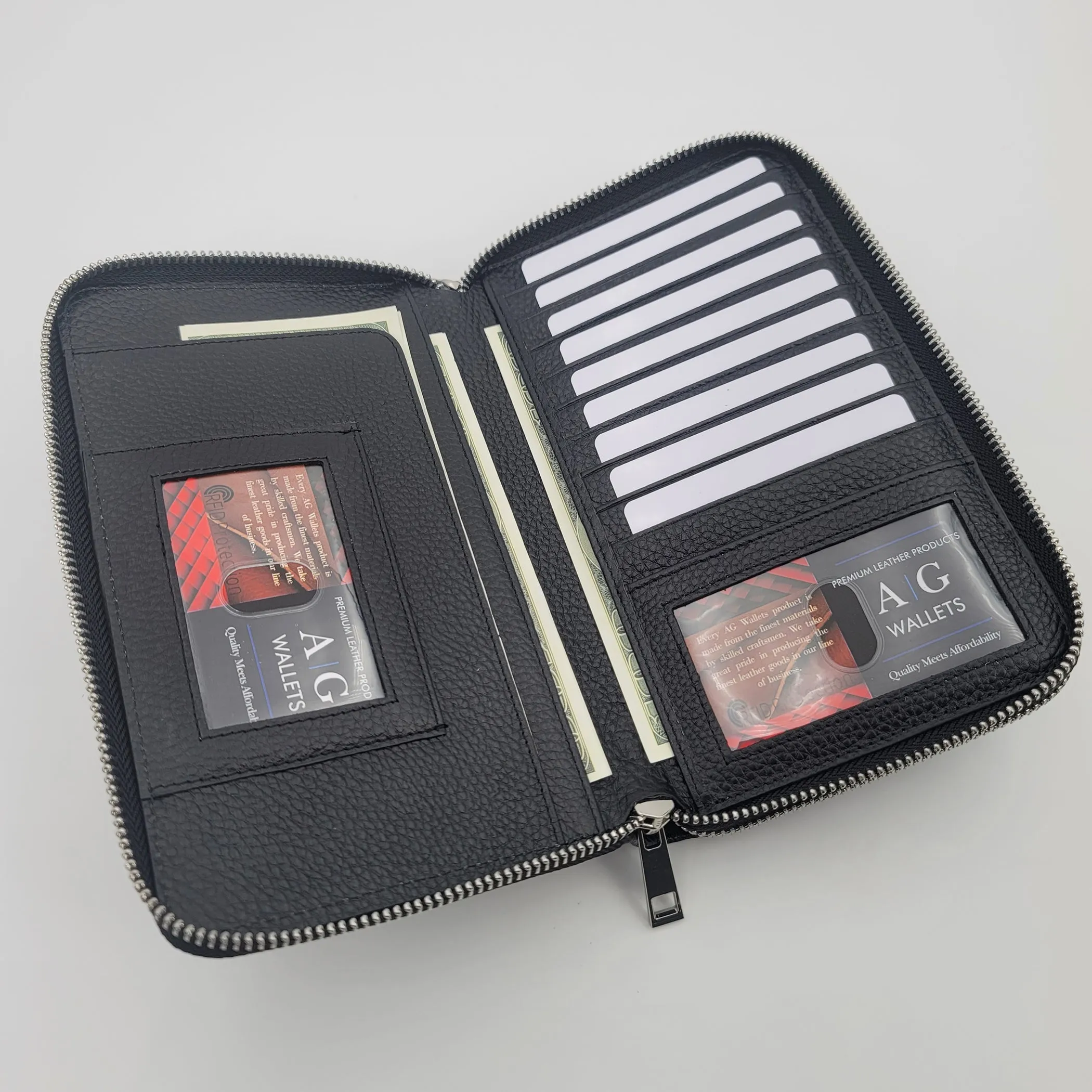 AG Wallets Women's Double Zipper Leather Large Capacity RFID Wristlet