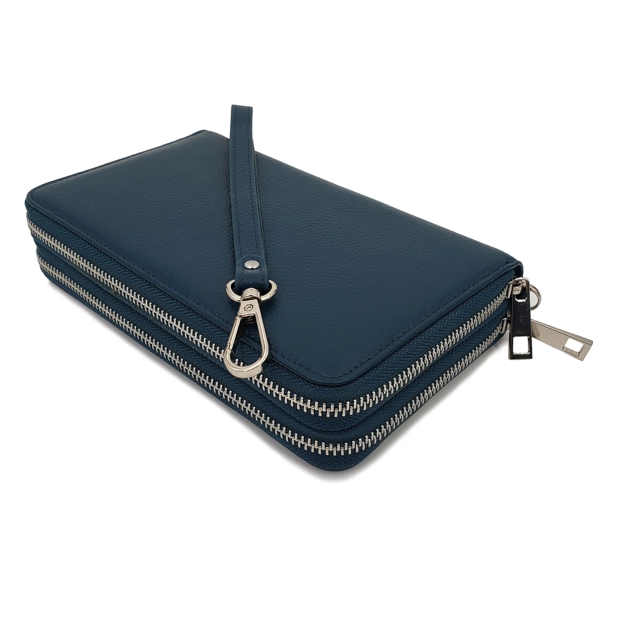 AG Wallets Women's Double Zipper Leather Large Capacity RFID Wristlet