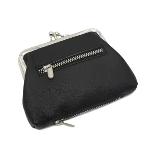 AG Wallets Women's Napa Leather Metal Frame Double Kiss Lock Coin and Change Purse, Metal Frame Coin Purse With Kiss Lock