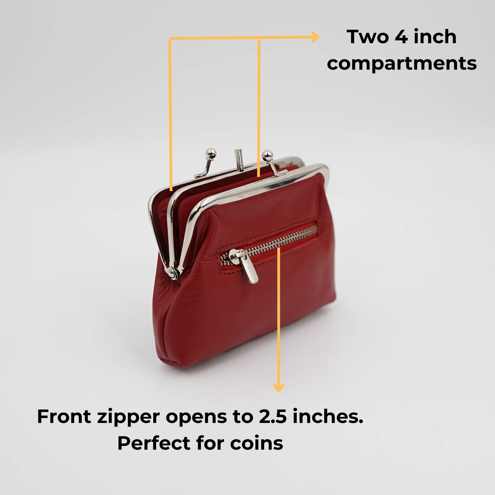 AG Wallets Women's Napa Leather Metal Frame Double Kiss Lock Coin and Change Purse, Metal Frame Coin Purse With Kiss Lock