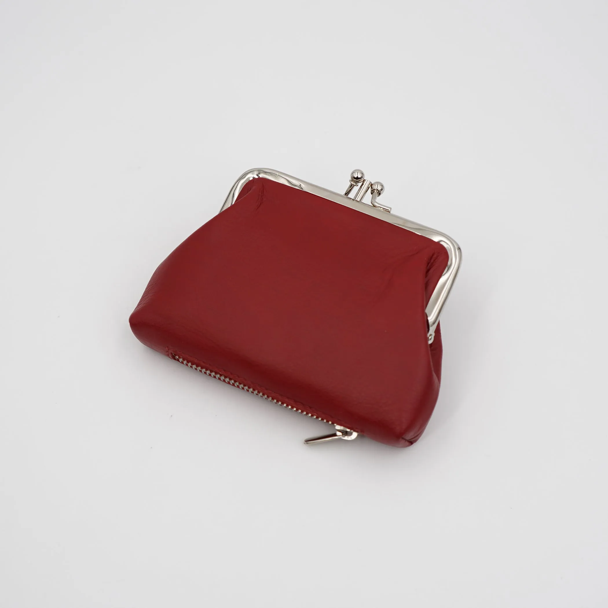 AG Wallets Women's Napa Leather Metal Frame Double Kiss Lock Coin and Change Purse, Metal Frame Coin Purse With Kiss Lock