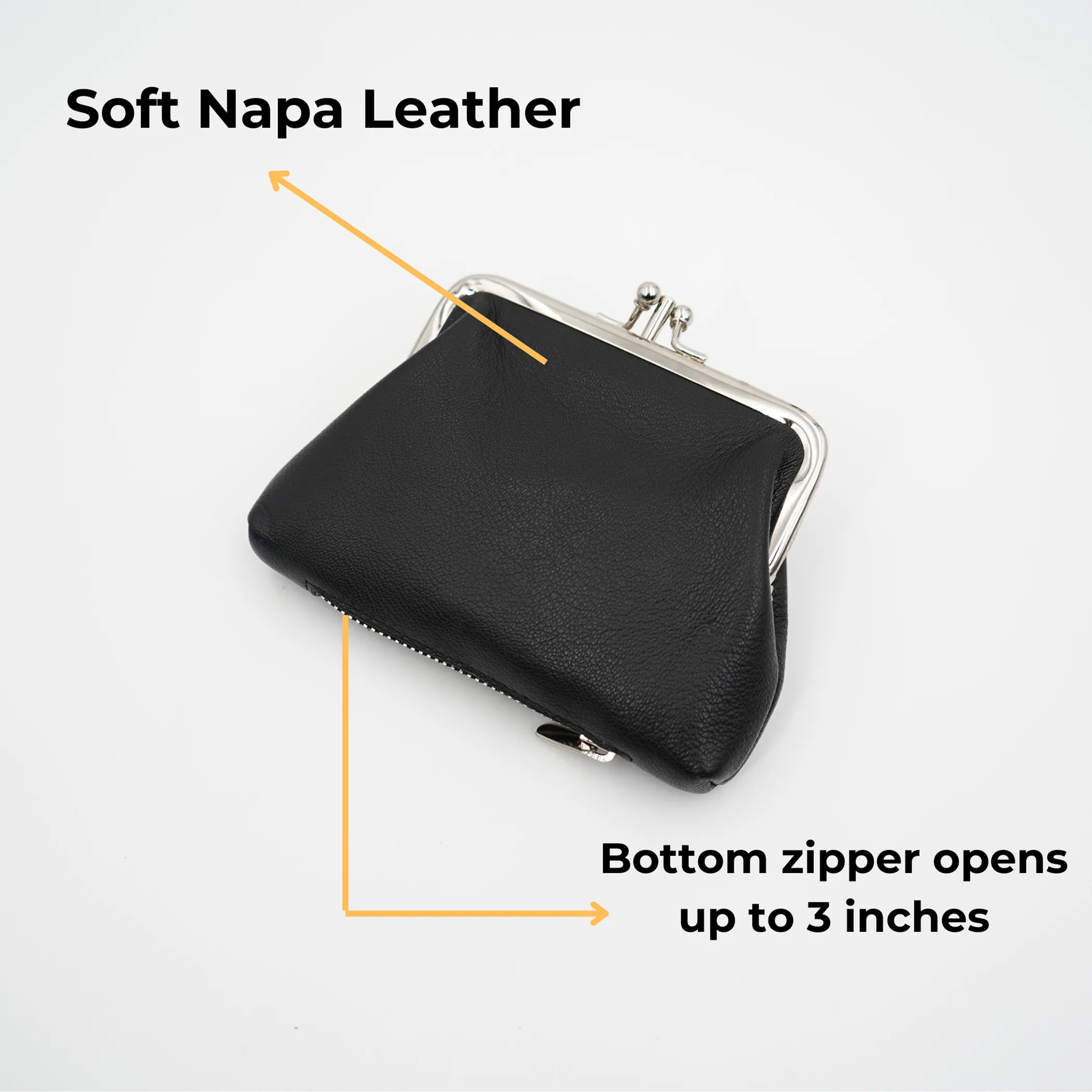 AG Wallets Women's Napa Leather Metal Frame Double Kiss Lock Coin and Change Purse, Metal Frame Coin Purse With Kiss Lock