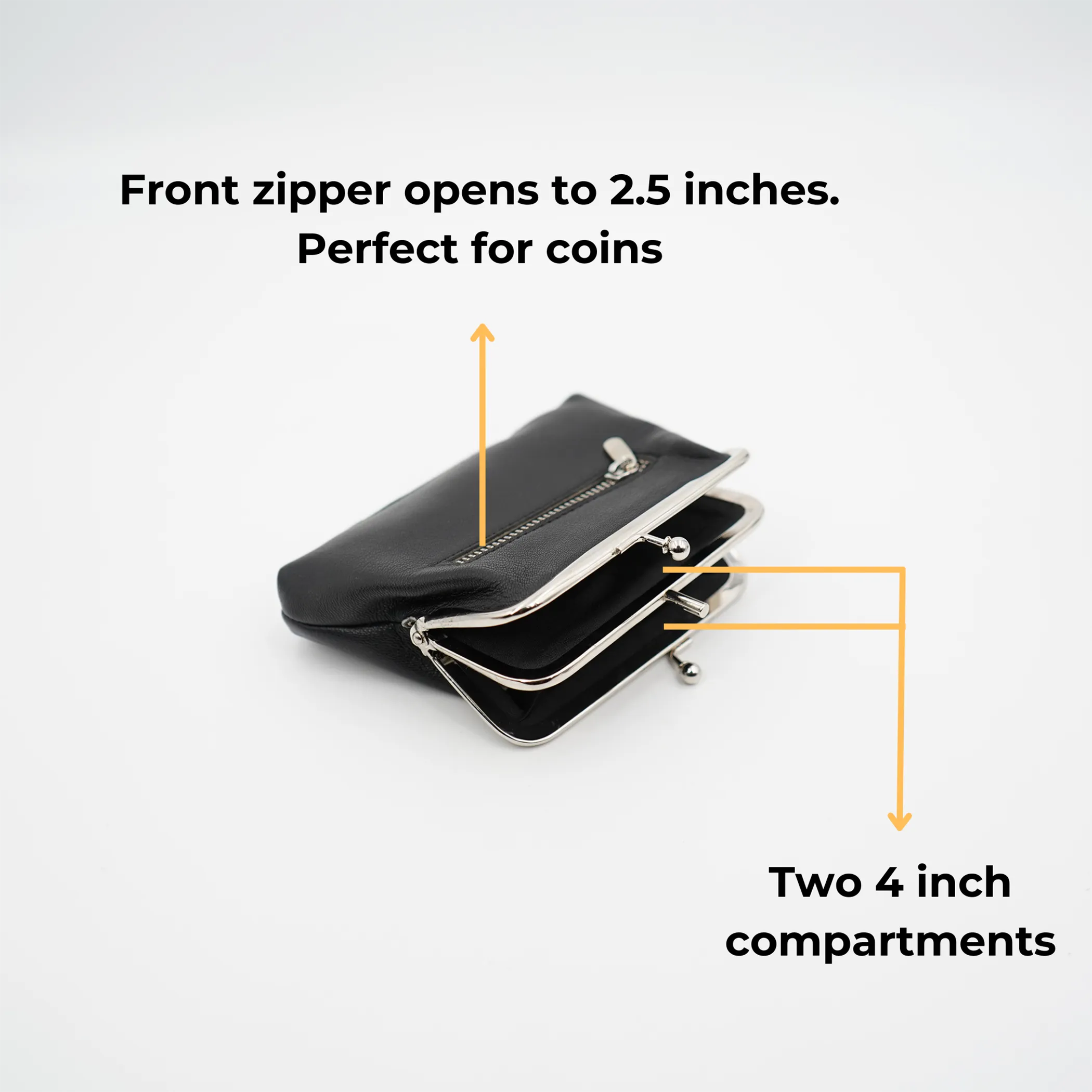 AG Wallets Women's Napa Leather Metal Frame Double Kiss Lock Coin and Change Purse, Metal Frame Coin Purse With Kiss Lock