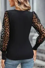 Alanie Leopard Mesh Puff Sleeve Slim Fit Top