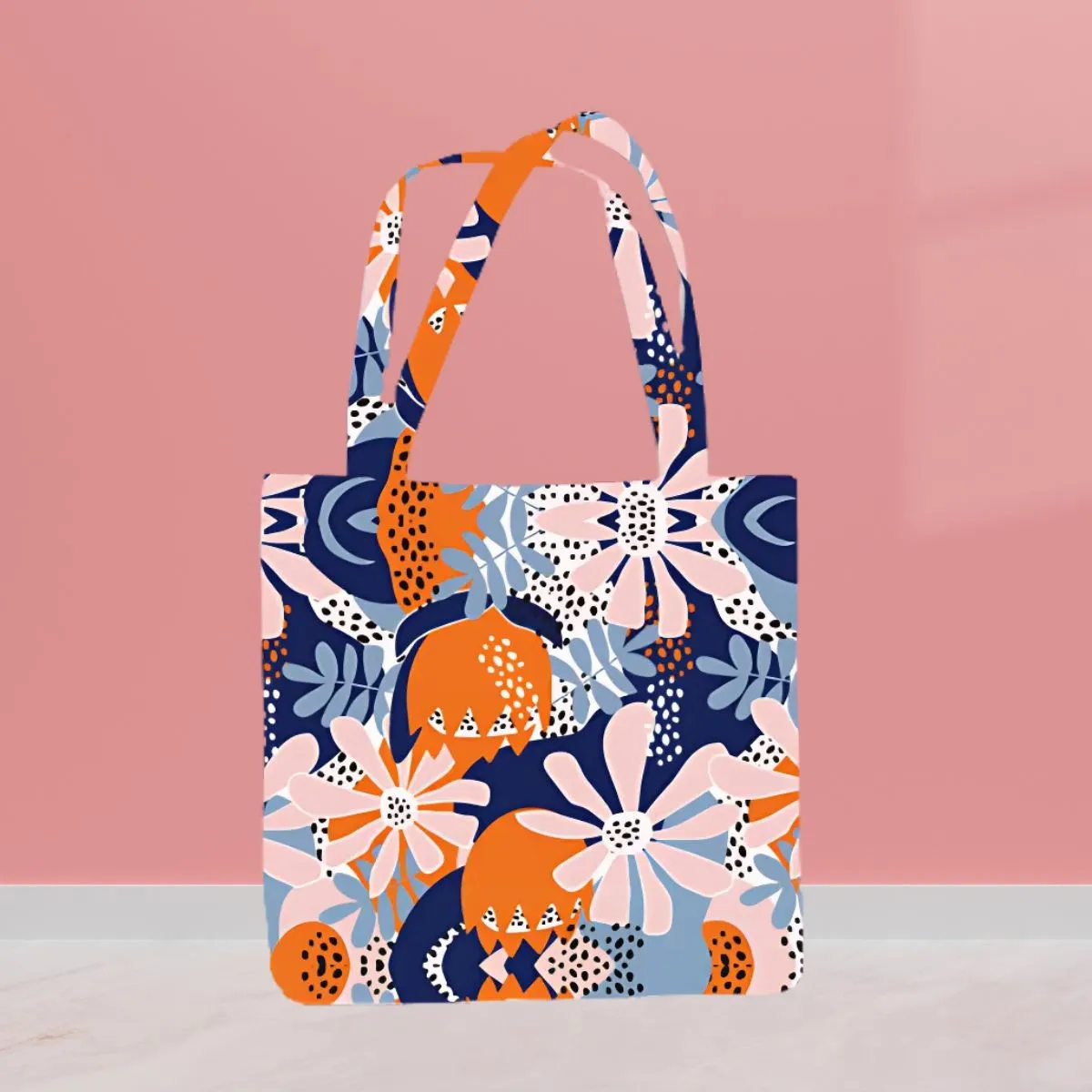 All Over Printed Abstract Flower Tote Bag