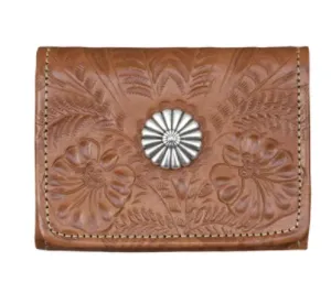 American West Tooled Collection: Leather Tri-Fold Wallet With Concho