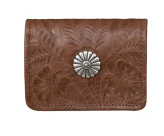 American West Tooled Collection: Leather Tri-Fold Wallet With Concho