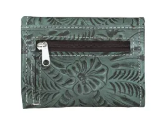 American West Tooled Collection: Leather Tri-Fold Wallet With Concho