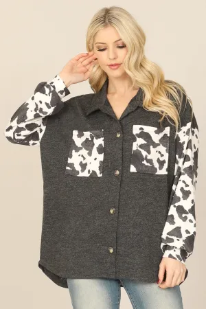 ANIMAL CONTRAST LONG SLEEVE FRONT POCKET TOP