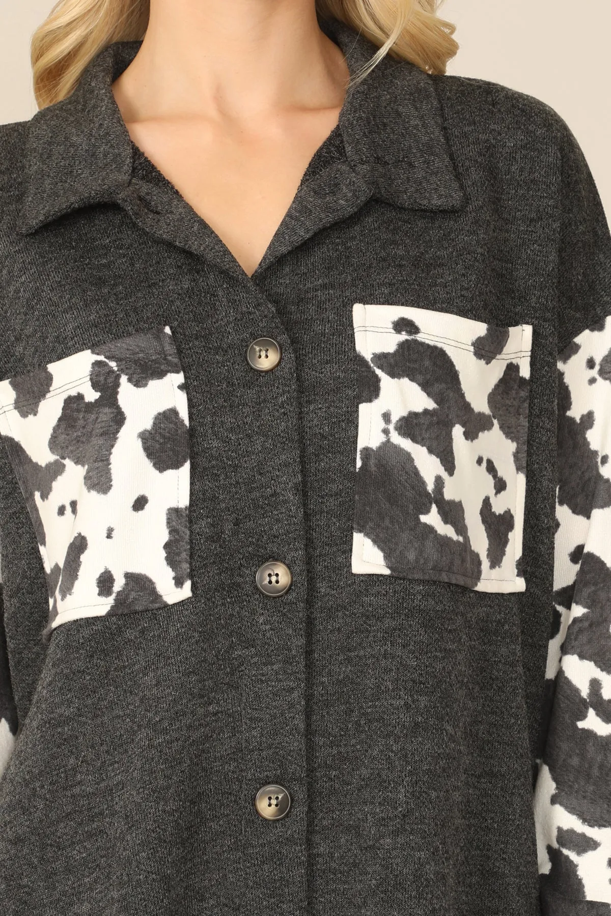 ANIMAL CONTRAST LONG SLEEVE FRONT POCKET TOP