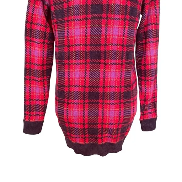 Ann Taylor Red Plaid Boyfriend Button Up V- Neck Ribbed Knit Cardigan Size XS