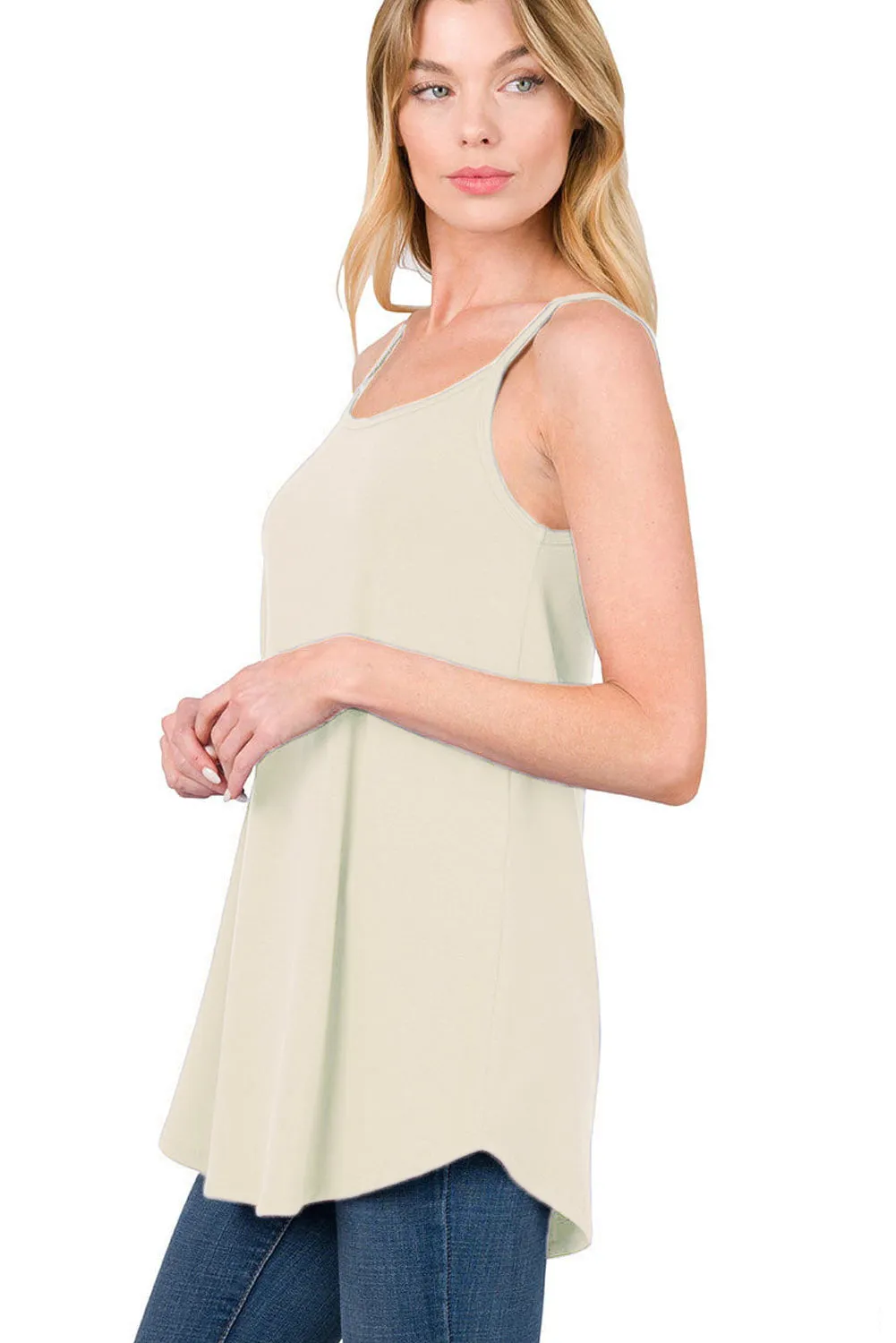 Apricot Spaghetti Strap V-Neck Flowy Tunic Tank Top