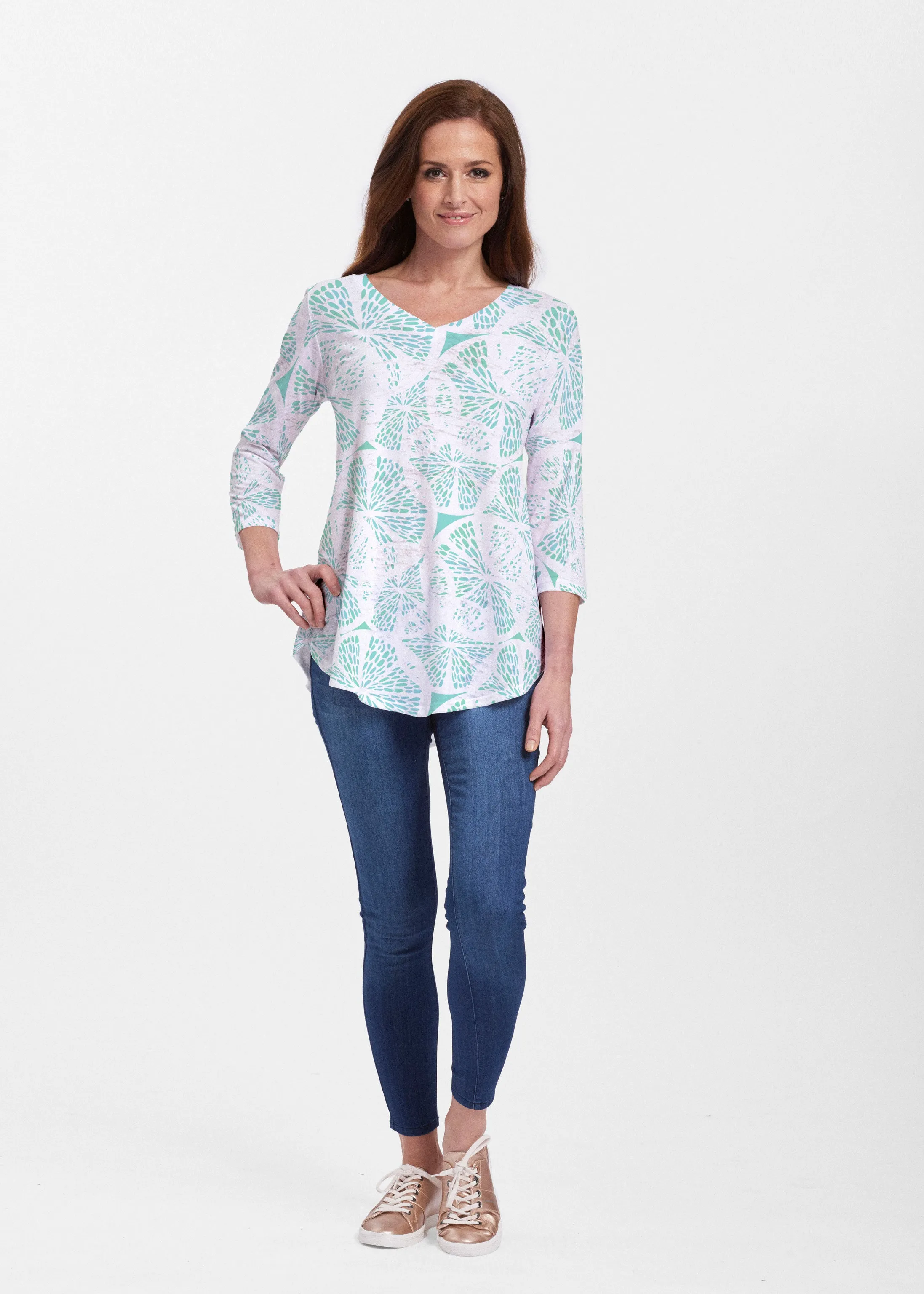 Aqua Citrus (7855) ~ Signature V-neck Flowy Tunic