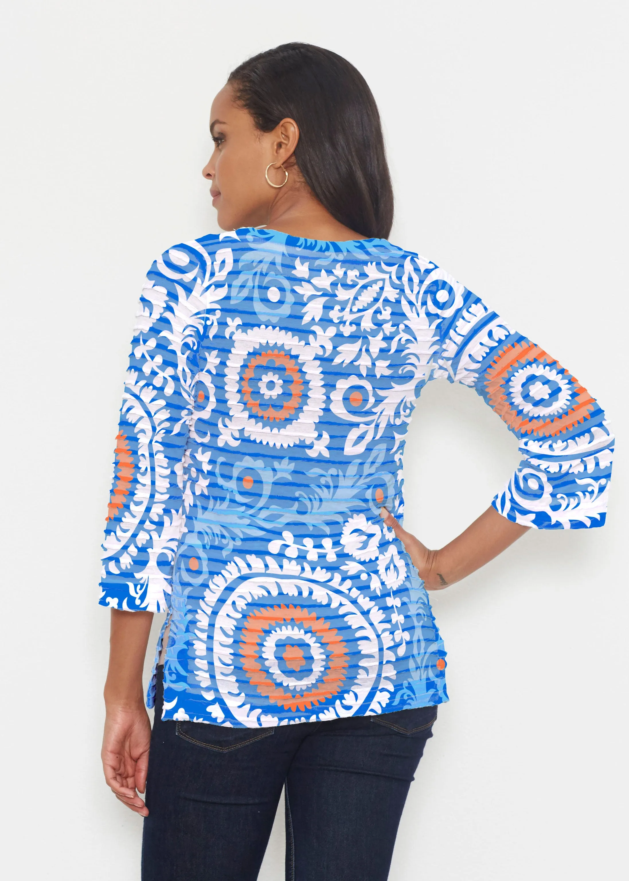 Archery Navy (14208) ~ Banded 3/4 Bell-Sleeve V-Neck Tunic